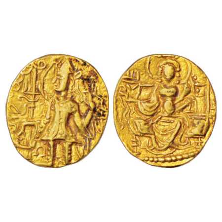 Kushans, Gold Dinar of Kanishka II (c. 250-300 AD), Goebl 563, 7.72g. Obv: Nimbate king, w