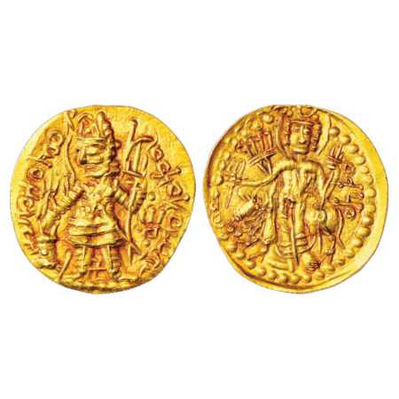 Kidarites, Gold Dinar imitating designs of Kushan king Vasudeva II (c. 300-350 AD), Goebl 