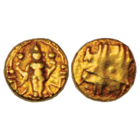 Vijayanagar Kingdom, Venkataraya II or III, Gold ½ Varaha, Girijapati 392-395, 1.70g. Obv: