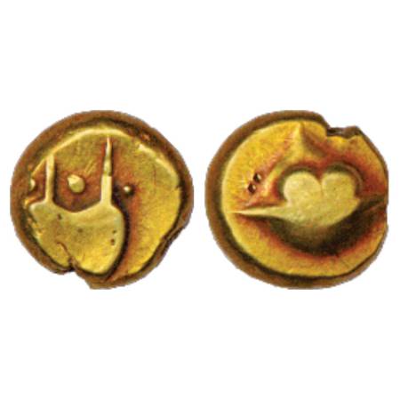 Sultans of Bijapur, Anonymous Issue, Gold Pagoda, 3.31g. Obv: A boat like uncertain symbol