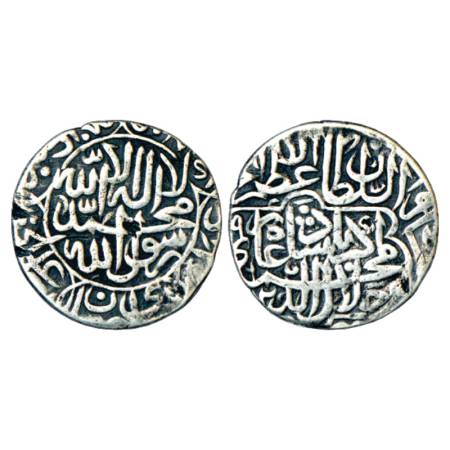 Akbar (1556-1605 AD), Silver Shahrukhi, mint off flan but stylistically attributed to Delh