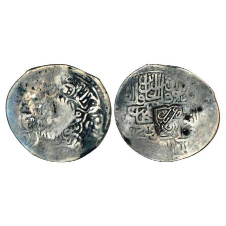 Akbar (1556-1605 AD), Silver Shahrukhi, counterstamped Adl Kabul 965 in diamond-shaped car