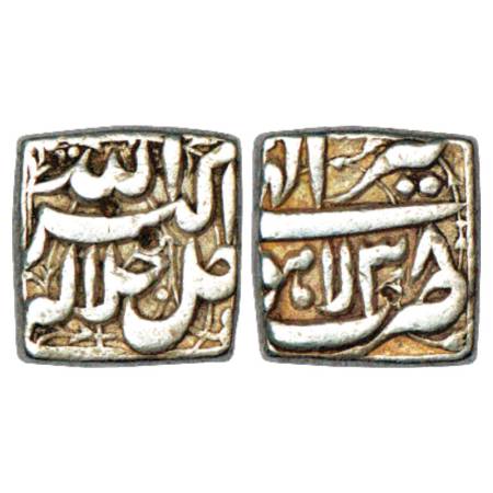 Akbar (1556-1605 AD), Silver Square Rupee, Lahore Mint, Tir 38, KM 88.3. Very Fine, Scarce