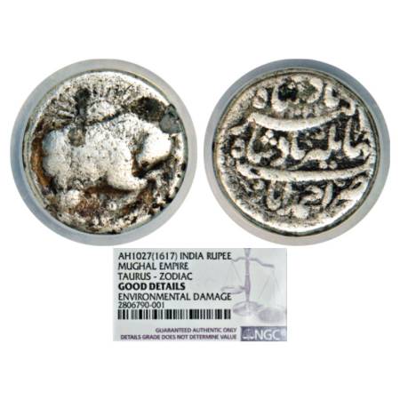 Jahangir (1605-1627 AD), Silver Zodiacal Rupees, 'Taurus' Sign, Ahmadabad Mint, AH 1027/ 1