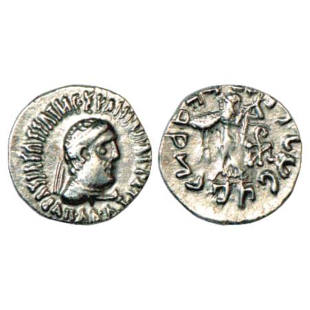 Indo-Greeks, Silver Drachm of Apollodotos II (c. 85-60 BC), BN series 2, 2.16g. Obv: Diade