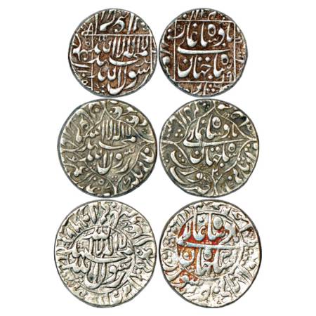 Shah Jahan (1628-1658 AD), Silver Rupee (3), Surat Mint, AH 105x/RY 19, AH 1057/RY 20 and 