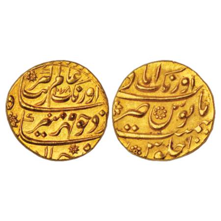 Aurangzeb (1658-1707 AD), Gold Mohur, 10.96g. Aurangabad Mint at top, AH 1078/RY 10, KM 31