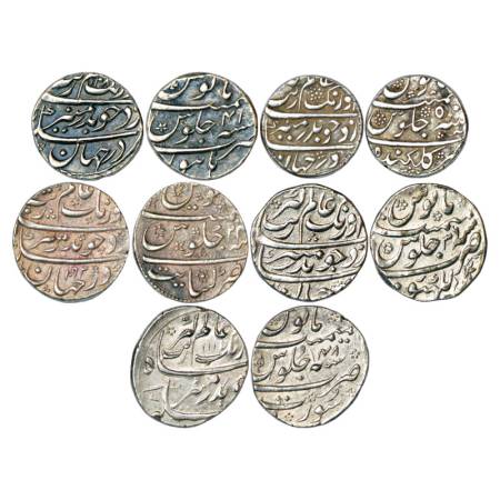 Aurangzeb (1658-1707 AD), Silver Rupee (5), 1x Burhanpur Mint, AH 1108/RY 41, 1x Golkunda 