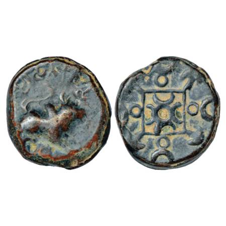 Satavahana, Lead 'bull'-type coin of Siri Satakani (c. 100-50 BC) of Newase-Paithan region