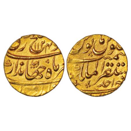 Jahandar Shah (1712-1713 AD), Gold Mohur, 10.91g. Mustaqir ul-Mulk Akbarabad Mint, AH 1124