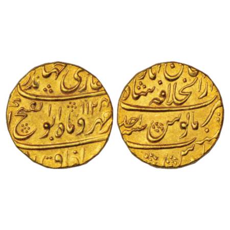 Jahandar Shah (1712-1713 AD), Gold Mohur, 10.91g. Dar ul-Khilafat Shahjahanabad Mint, 'Abu