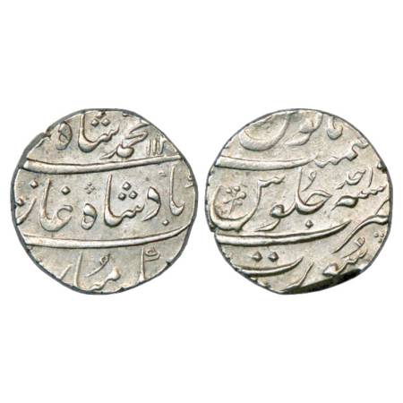 Muhammad Shah (1719-1748 AD), Silver Rupee, Surat Mint, AH 113x/RY Ahd, KM 433.4. RY Ahd i