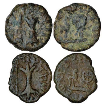 Western Kshatrapas, Kshaharata Dynasty, Two Copper coins of Bhumaka (c. 10-33 AD), Fishman