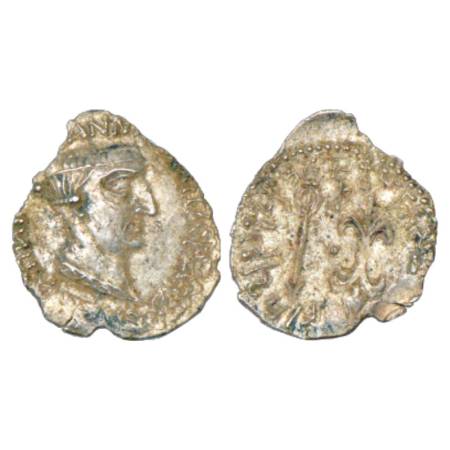 Western Kshatrapas, Kshaharata dynasty, Silver Drachm of Nahapana (c. 33-78 AD), with Gree