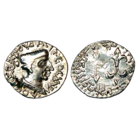 Western Kshatrapas, Kshaharata dynasty, Silver Drachm of Nahapana (c. 33-78 AD), with Gree