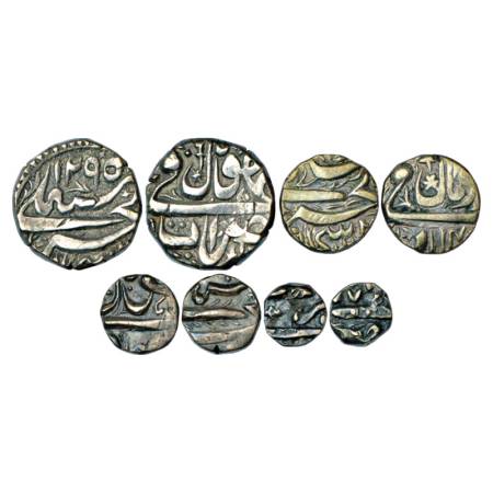 Bhopal, Set of 4 Silver Coins, Bhopal Mint, Rupee, AH 1295, ½ Rupee, RY 14, ¼ Rupee, ND/RY