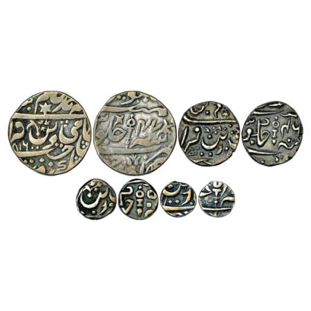 Datia, Set of 4 Silver Coins, 'Gaja Sahi' series, Silver Rupee, AH (1)218 (Retrograde)/RY 