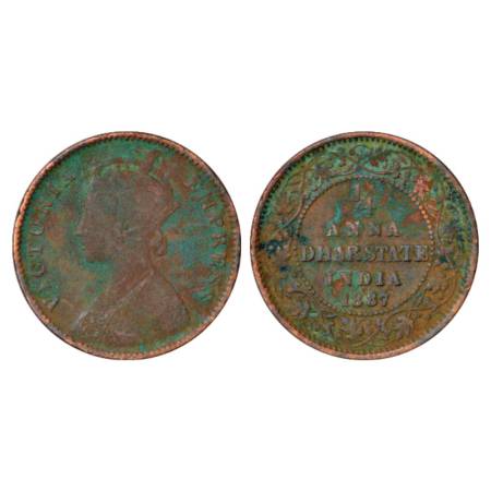 Dhar, Copper ¼ Anna, AD 1887. Obv: Portrait bust of Victoria Empress. Rev: Value & date wi
