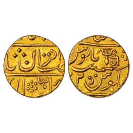 Gwalior, Jankoji Rao (1827-1843 AD), Gold Mohur, 10.79g, Lashkar Mint, in the name of Muha