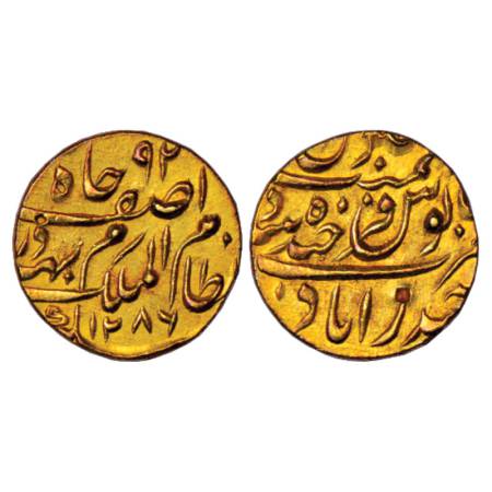 Hyderabad, Mir Mahbub Ali Khan (1869-1911 AD), Gold Mohur, 11.07g, Farkhanda Bunyad Hydera