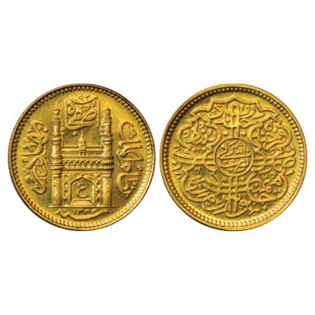 Hyderabad, Mir Usman Ali Khan (1911-1948 AD), Gold ½ Ashrafi, 5.59g. Full 'Ain' type, AH 1