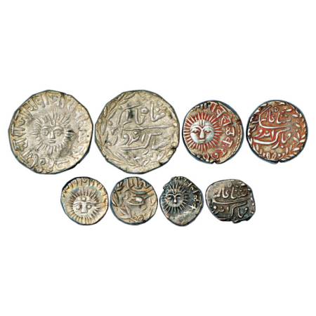Indore, Shivaji Rao (1886-1903 AD), Set of 4 Silver Coins, big sun type, 1 Rupee, VS 1948,