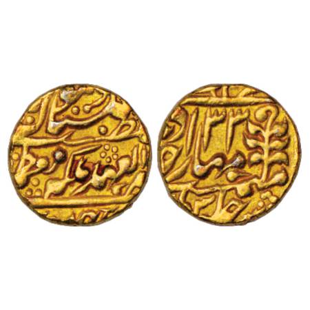 Jaipur, Ram Singh (1835-1880 AD), Gold Mohur, 10.84g, Sawai Jaipur Mint in the name of Que