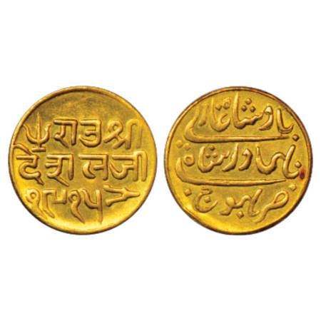 Kutch, Deshalji II (1819-1861AD), Gold 25 Kori, 4.69g, in the name of Bahadur Shah II, VS 