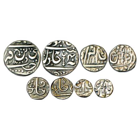 Orchha/Datia, Silver Coins (4), Rupee, ½ Rupee, ¼ Rupee, 1/8 Rupee. (4 Coins) Very Fine an