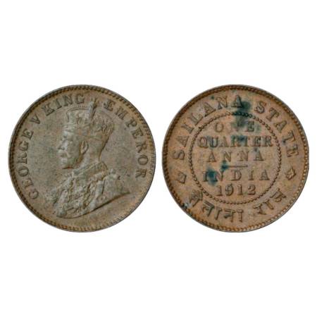 Sailana, Jaswant Singh (1890-1919 AD), Copper ¼ Anna, AD 1912, Portrait bust of George V o