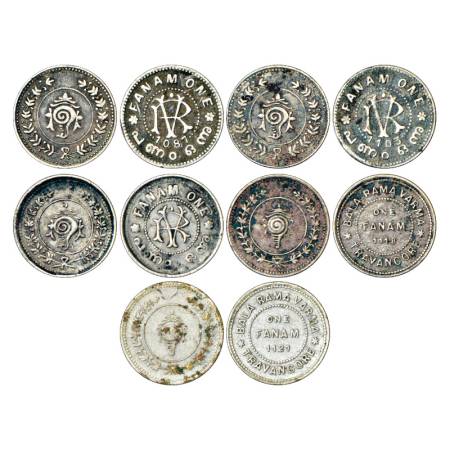 Travancore, Bala Rama Varma VI & Bala Rama Varma II, Silver Fanam (5), ME 1087, ME 1103, N