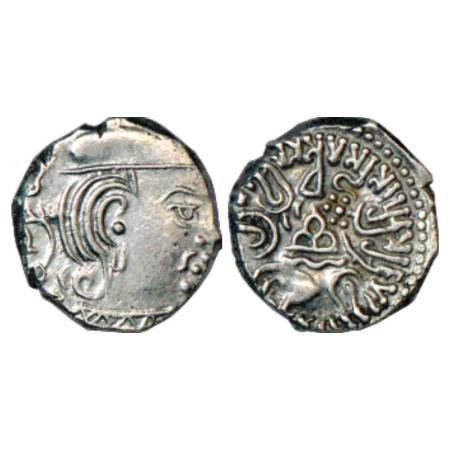 Western Kshatrapas, Karddamaka Dynasty, Silver Drachm of Swami Rudrasimha III (c. 385-415 