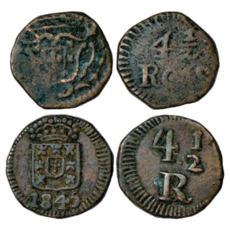 Portuguese India, Goa, Maria I and Maria II, Copper 4½ Reis, 1x 2.78g, ND and 1x 3.04g, AD