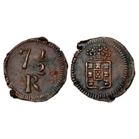 Portuguese India, Goa, Maria II (1834-1853 AD), Copper 7½ Reis, ND, 5.05g. Obv: Value. Rev