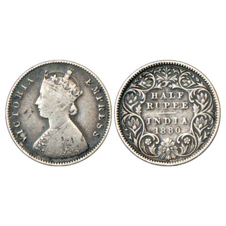 Victoria Empress, Silver ½ Rupee, 1880, Calcutta Mint, A/I/'C' incused, PR 264. Fine, Very