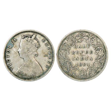 Victoria Empress, Silver ½ Rupee, 1884, Bombay Mint, A/II/dot, PR 292, GK 625. Very Fine, 