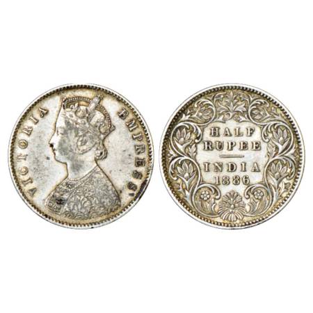 Victoria Empress, Silver ½ Rupee, 1886, Calcutta Mint, A/I/'C' incused, PR 270, GK 634. Ve