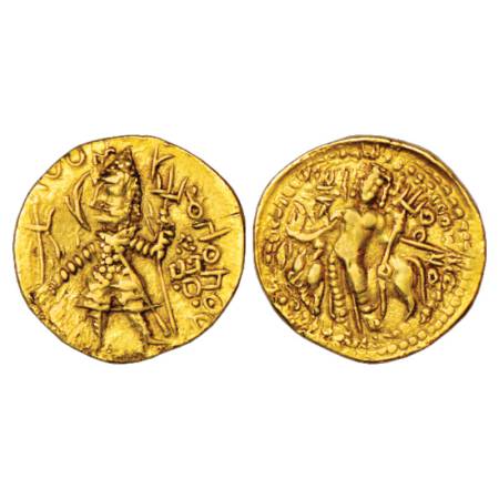 Kidarites, Gold Dinar imitating designs of Kushan king Vasudeva II (c. 300-350 AD), 7.77g.