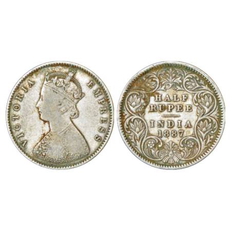 Victoria Empress, Silver ½ Rupee, 1887, Calcutta Mint, A/I/'C' incused, PR 271, GK 637. Ve