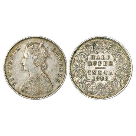 Victoria Empress, Silver ½ Rupee, 1888, Calcutta Mint, A/I/'C' incused, PR 272, GK 641. Ve