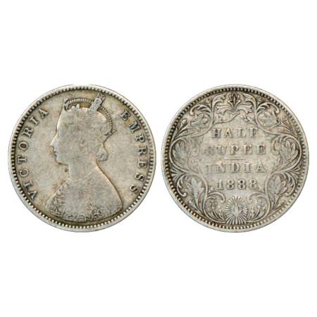 Victoria Empress, Silver ½ Rupee, 1888, Bombay Mint, A/II/No mm, PR 297, GK 638. Very Fine