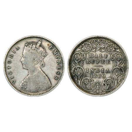 Victoria Empress, Silver ½ Rupee, 1889, Calcutta Mint, A/I/'C' incused, PR 273, GK 645. Ve