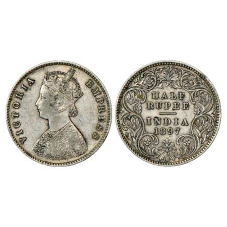 Victoria Empress, Silver ½ Rupee, 1897, Calcutta Mint, A/I/'C' incused, PR 280. Very Fine+