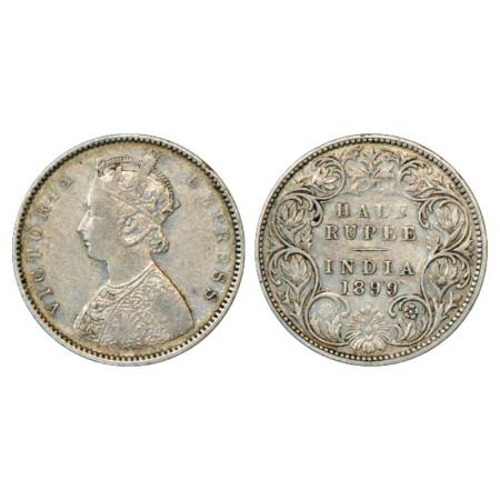 Victoria Empress, Silver ½ Rupee, 1899, Bombay Mint, A/I/'B' incused (inverted), PR 307, G