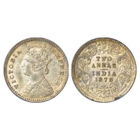 Victoria Empress, Silver 2 Annas, 1878, Calcutta Mint, B/I/No mm, PR 493. About Extremely 