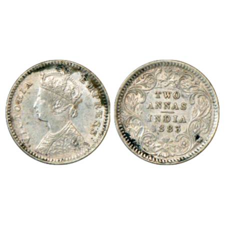 Victoria Empress, Silver 2 Annas, 1883, Calcutta Mint, B/II/'C' incused, PR 498. Very Fine