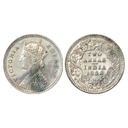Victoria Empress, Silver 2 Annas, 1888, Calcutta Mint, B/II/No mm, PR 503. About Extremely