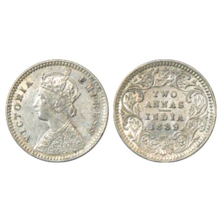 Victoria Empress, Silver 2 Annas, 1889, Calcutta Mint, B/II/'C' incused, PR 504. Very Fine