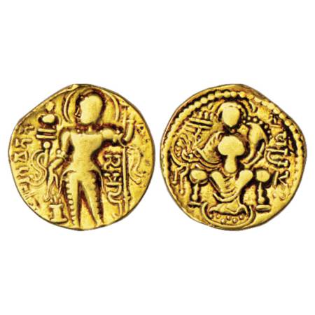 Gupta Empire, Samudra Gupta (350-375 AD), Gold Dinar, Altekar Class I, var. E, 7.22g. Obv: