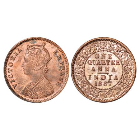 Victoria Empress, Copper ¼ Anna, 1887, Calcutta Mint, PR 620, GK 844. Uncirculated, Very S